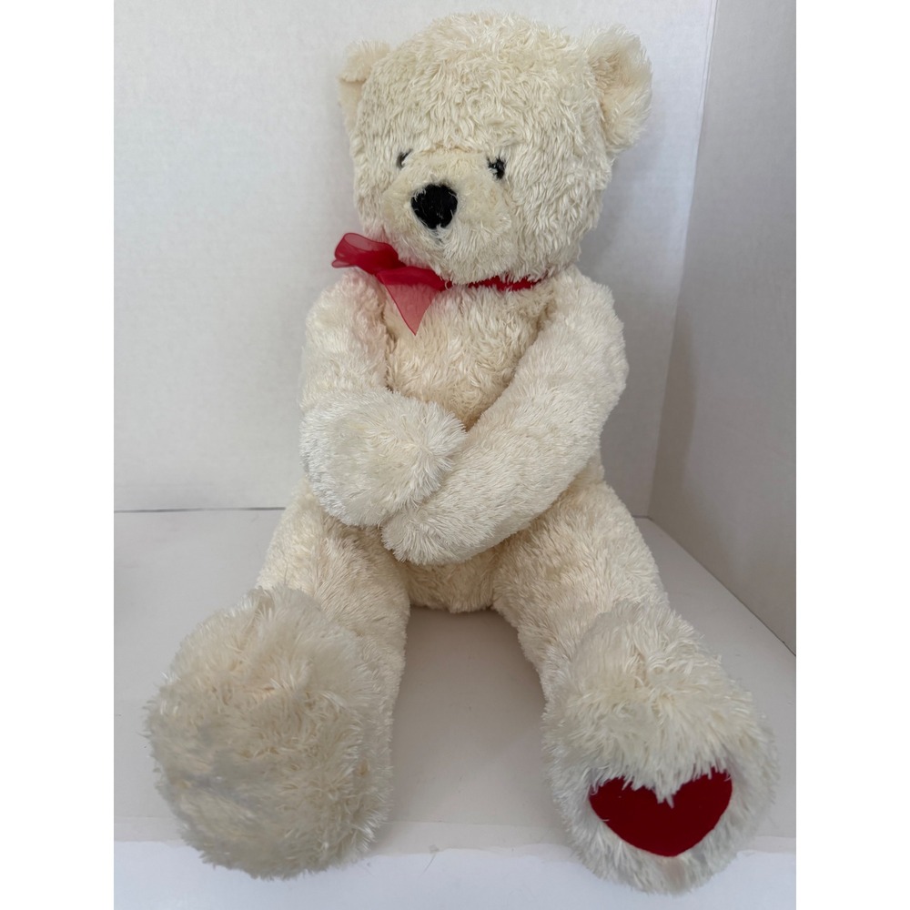 Vtg Hallmark Sweet Hugs Cream Teddy Bear Plush 20" Stuffed Animal Red Heart Foot